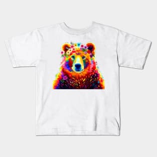 Flower Crown Grizzly Bear Kids T-Shirt